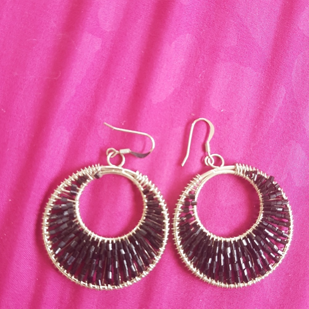 Black beaded hoops